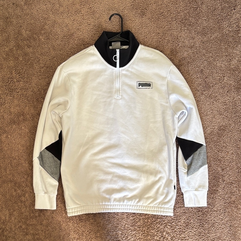 Puma Rebel Colorblocked 1/4-Zip Sweatshirt – White